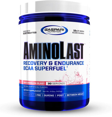 Gaspari Nutrition Aminolast, Recovery And Endurance Bcaa Superfuel, 2:1:1 Amino Acid Ratio, Fueled With Electrolytes (30 Servings, Watermelon Blast)