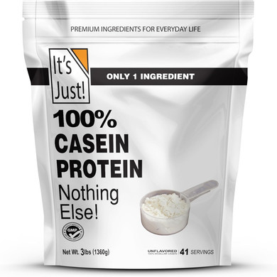 It'S Just! - 100% Casein Protein Powder, Made In Usa, One Ingredient, Slow Burning, Time Release, 6.9G Bcaas, 1G Carb, Non-Gmo (Unflavored, 3Lbs/48Oz)