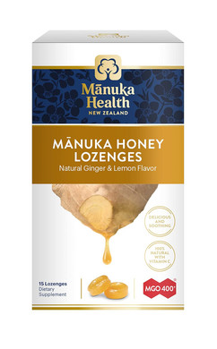 Manuka Health Manuka Honey Lozenges  15 Lemon And Ginger Flavored Lozenges  Natural Throat Lozenges Infused With Raw Manuka Honey And Vitamin C For Immune Support