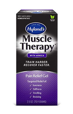 A 2.5 oz tube of Hyland's Muscle Therapy Gel with Arnica, providing natural relief for pain, swelling, bruising, soreness, and stiffness.