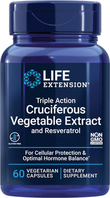 Life Extension Triple Action Cruciferous Vegetable Extract & Resveratrol, Broccoli, Cabbage, resveratrol, Supports Cellular Protection, Gluten-Free, Non-GMO, Vegetarian, 60 Capsules