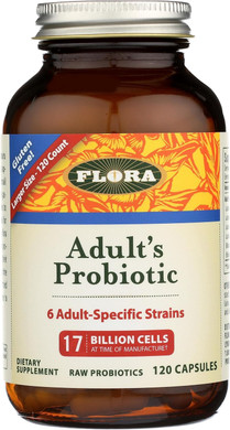 Flora - Adult'S Probiotic Blend, Six Adult-Specific Strains, Gluten Free, Raw Probiotic With 17 Billion Cells, 120 Vegetarian Capsules