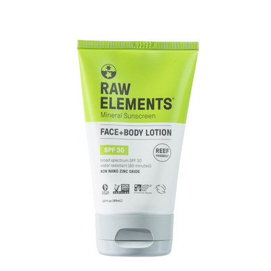 Raw Elements Face And Body All-Natural Mineral Sunscreen - Non-Nano Zinc Oxide, 95% Organic, Water Resistant, Reef Safe, Cruelty Free, Spf 30+, All Ages Safe, Moisturizing, Bio-Resin Tube, 3Oz