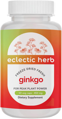 Eclectic Institute Raw Freeze-Dried Non-Gmo Ginkgo | Cardiovascular And Circulatory Support, Supports Brain Function, Concentration & Memory | 50 Ct (450 Mg)