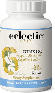 Eclectic Institute Raw Freeze-Dried Non-Gmo Ginkgo | Cardiovascular And Circulatory Support, Supports Brain Function, Concentration & Memory | 50 Ct (450 Mg)