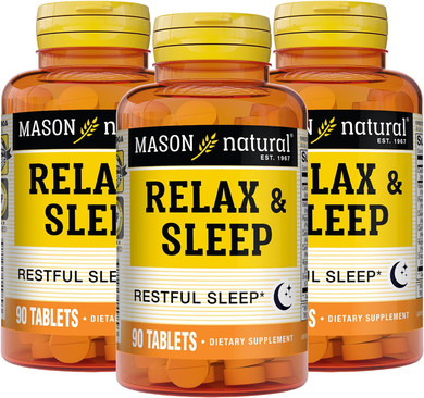 Mason Natural Vitamins Relax & Sleep With A Herbal Formula That Contains Valerian Root & Passiflora Extract Tablets, 90 Count, Pack Of 3