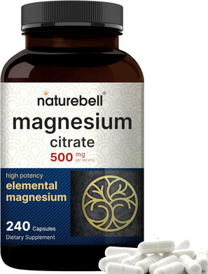 Magnesium Citrate 500mg, 240* Capsules | High Purity Elemental Form  Extra Strength | Essential Mineral for Heart, Muscle, & Digestion Support  Non-GMO & No Gluten