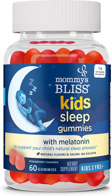 Mommy's Bliss Kids Sleep Melatonin Gummies, No Artificial Colors, Flavors or Gelatin, Strawberry Flavor, Age 3+, 60 Gummies (Packaging may vary)