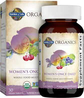 Garden of Life Organics Women's Once Daily Multi - 30 Tablets, Whole Food Multi with Iron, Biotin, Vegan Organic Vitamin for Womens Health, Energy Hair Skin & Nails