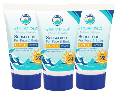 Stream 2 Sea Spf 20 Mineral Sunscreen Biodegradable And Reef Safe, 1 Fl Oz Pack Of 3 Travel Size Paraben Free Non Greasy, Moisturizing Mineral Sunscreen For Face, Body Protection Against Uva And Uvbspf 201 Fl Oz (Pack Of 3)