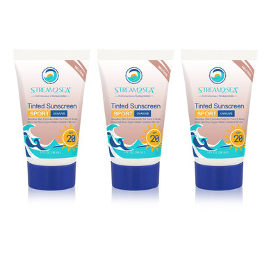 Stream 2 Sea Spf 20 Tinted Sunscreen Biodegradable And Reef Safe, 1 Fl Oz Travel Size Pack Of 3, Paraben Free Non Greasy And Moisturizing Mineral Sunscreen For Face And Body Against Uva And Uvbspf 201 Fl Oz (Pack Of 3)