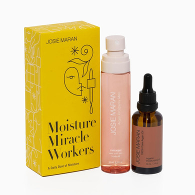 Josie Maran Moisture Miracle Workers Duo - 100% Pure Argan Oil & Hydrating Body Mist - Moisturizing Skincare Set With Nutrient-Rich Ingredients For All Skin Types - Vegan & Cruelty-Free (2 Piece Set)