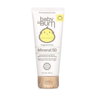 Sun Bum Baby Bum SPF 50 Sunscreen Lotion with Mineral UVA/UVB Face and Body Protection for Sensitive Skin - Fragrance Free - Travel Size - 3 FL OZ