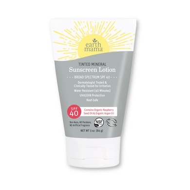 Earth Mama Tinted Mineral Sunscreen Lotion Spf 40, Contains Organic Argan And Red Raspberry Seed Oil, 3-Ounces3 Ounce (Pack Of 1)