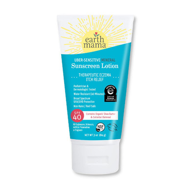 Earth Mama Uber-Sensitive Mineral Sunscreen Lotion Spf 40 | Reef Safe, Non-Nano Zinc, Contains Organic Colloidal Oatmeal | Steroid-Free Eczema Cream For Baby, Kid & Family, 3-Ounce3 Ounce (Pack Of 1)
