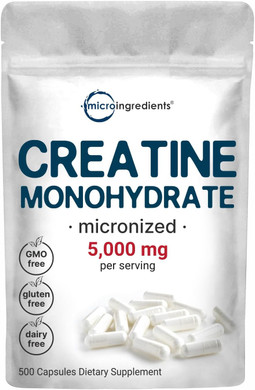 Creatine Monohydrate 5,000Mg, 500 Capsules | Pure Creatine Pills  Micronized + Unflavored Powder Source, Easy Absorption | Pre Workout & Muscle Health Support | Keto, Non-Gmo