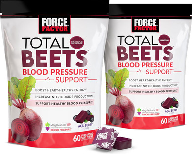 Force Factor Total Beets Blood Pressure Support Supplements With Beet Powder, Great-Tasting Beets Chewables For Heart-Healthy Energy, And Increased Nitric Oxide, 60 Chews