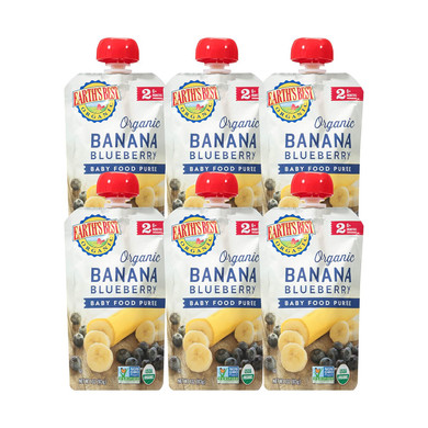 Earth'S Best Organic Baby Food Pouches, Stage 2 Fruit Puree For Babies 6 Months And Older, Organic Banana Apple And Blueberry Puree, 4 Oz Resealable Pouch (Pack Of 6)