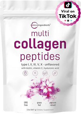 Micro Ingredients Multi Collagen Protein Powder, 2 Pounds  Type I,Ii,Iii,V,X With Biotin, Hyaluronic Acid, Vitamin C  Unflavored Collagen Peptides  Keto & Paleo Friendly, Easy Dissolve, Non-Gmo
