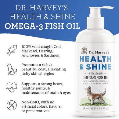 Dr. Harveyã¢ÂS Health & Shine Omega 3 Fish Oil For Dogs From Wild Caught Cod, Mackerel, Herring, Anchovies And Sardines - Supports Beautiful Fur, Strong Joints And Itchy Allergy Relief (16 Fl Oz)