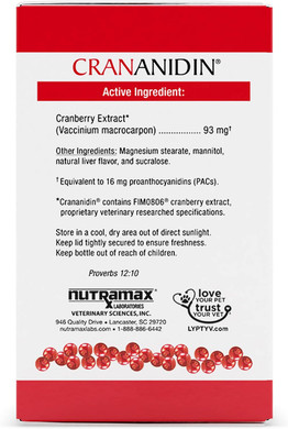 Nutramax Laboratories Crananidin Cranberry Extract Urinary Tract Health Supplement For Dogs, 75 Chewable Tablets