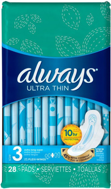 Always Pads Ultra Thin Size 3-28 Count Extra Long Super (3 Pack)