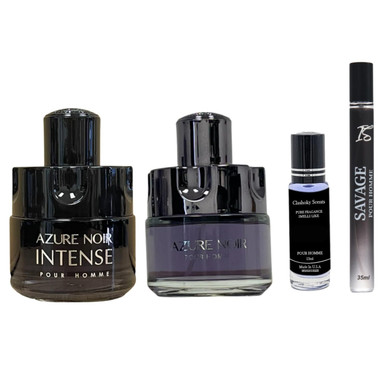 Inspire Scents Azure Noir & Azure Noir Intense 3.4 Ounce Each + Free Oil 12Ml Edt Men'S Cologne Daywear, Casual Daily Cologne Set, Free Savage Spray 35Ml And Oil Roll On 12Ml
