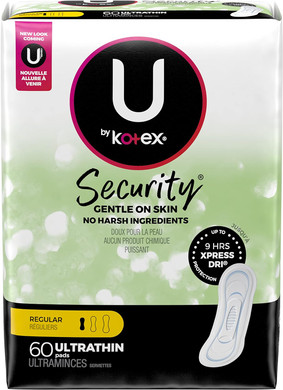 U By Kotex Security Ultra Thin Pads, Regular, Unscented, 60 Count