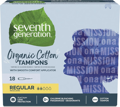 Seventh Generation Organic Cotton Tampons With Comfort Applicator Regular Absorbency 18 Count, Pack Of 2