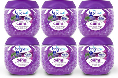 Bright Air Scent Gems, For Small To Medium-Size Spaces, Sweet Lavender & Violet Scent, 12 Oz. Each, Case Of 6, Odor Eliminator & Air Freshener, Natural Essential Oils, Lasts Up To 45 Days Each