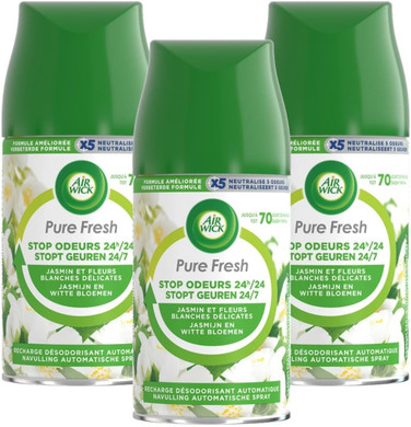 Air Wick Freshmatic Spray 8.45Oz Each Can (Pack Of 3 ) Refills White Flower Scent