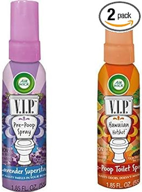 Air Wick V.I.P. Pre-Poop Toilet Spray | Lavender And Hawaiian Scents | Contains Essential Oils | Travel Size Air Freshener | Up To 100 Uses - 1.85 Ounce Each (Set Of 2)