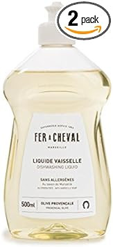 Fer à Cheval Dishwashing Liquid, Bottle Dish Soap Liquid, Provencal Olive Savon De Marseille Dish Detergent Liquid, Olive Oil Based From France, 16.9 Fl Oz - 2 Pack