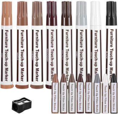 Furniture Repair Kit,Wood Touch Up Pens,Laminate Scratch Repair,Wax Sticks For Wood Repair,Furniture Markers Touch Up,Set Of 17-Markers And Wax Sticks With Sharpener Kit For Furniture Repai