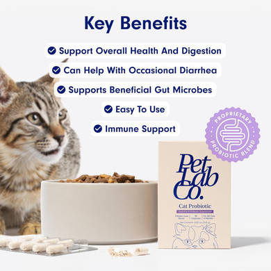Petlab Co. Probiotics For Cats, Support Gut Health, Diarrhea, Digestive Health & Immune Support - Easy To Use - 30 Count