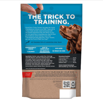 Cloud Star Tricky Trainers Soft & Chewy Dog Training Treats 5 Oz Pouch, Salmon Flavor, Low Calorie Behavior Aid With 130 Treats