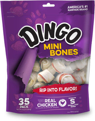 Dingo P-25002 Mini Bones, Rawhide For Small/Toy Dogs,White, 35-Count