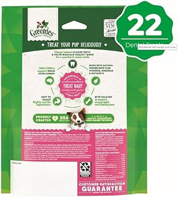 Greenies Puppy Teenie Size Natural Dental Dog Treats, 6 Oz. Pack (22 Treats)