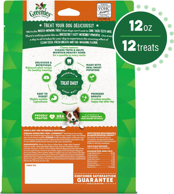 Greenies Regular Natural Dog Dental Treats, Sweet Potato Flavor, 12 Oz. Pack (12 Treats)