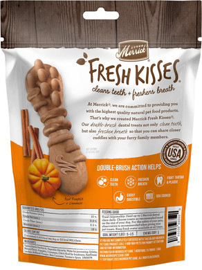 Merrick Fresh Kisses Natural Dental Chews, Treats Infused With Pumpkin And Cinnamon For Tiny Dogs 5-15 Lbs - 9 Oz. Pouch