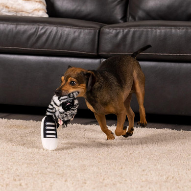 Pet Factory Squeaky Sneakers Bungee Tug Plush Dog Toy, Randomly Selected - Leopard Or Zebra, One Size