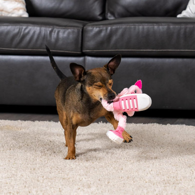 Pet Factory Squeaky Sneakers Bungee Tug Plush Dog Toy, Randomly Selected - Cow Or Pig, One Size