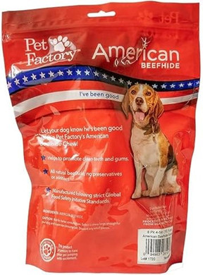 Pet Factory American Beefhide 4-5" Knotted Bones Dog Chew Treats - Natural Flavor, 8 Count/1 Pack