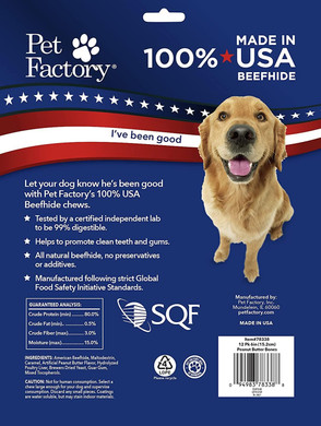 Pet Factory 100% Made In Usa Beefhide 6" Knotted Bones Dog Chew Treats - Peanut Butter Flavor, 12 Count/1 Pack
