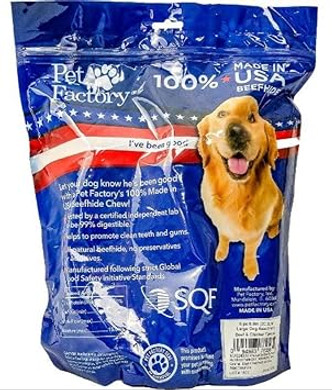 Pet Factory 100% Made In Usa Beefhide 8-9" Assorted (Bones & Rolls) Dog Chew Treats - Beef & Chicken Flavor, 6 Count/1 Pack
