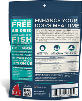Plato Pet Treats Air Dried Dog Food Topper, Dog Food Topper, Fish And Collagen Recipe, Superfood, Grain Free, Made In The Usa, 12Oz