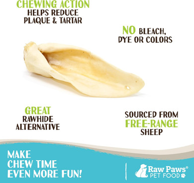 Raw Paws Large Lamb Ears For Dogs, 15 Pack - Packed In Usa - All Natural Lamb Rawhide Alternative - Real, Grain Free, Single Ingredient Lambs Ear Chews For Dogs - Crunchy Sheep Lamb Ears Dog Treats