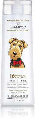 Giovanni Professional Pet Shampoo - Oatmeal & Coconut, Aloe Vera, For All Dog Fur Types, Deeply Cleanses, Silkens, Helps Neutralize Odors, Controls Static - 16 Oz
