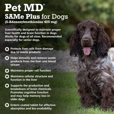 Pet Md Same Plus Liver Support For Dogs - Canine Hepatic Support & Brain Health Supplement - B Vitamins & Same For Dogs - Enteric Coated Tablets - 425Mg - 30 Ct
