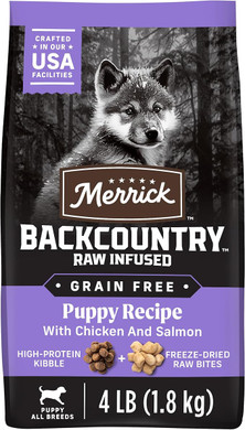Merrick Backcountry Grain Free Dry Puppy Dog Food, Kibble With Freeze Dried Raw Pieces, Chicken Recipe - 4.0 Lb. Bag